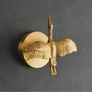 Crane Handmade Solid Brass Animal Hook Wall Mounted Coat Clothes Gold Modern Key